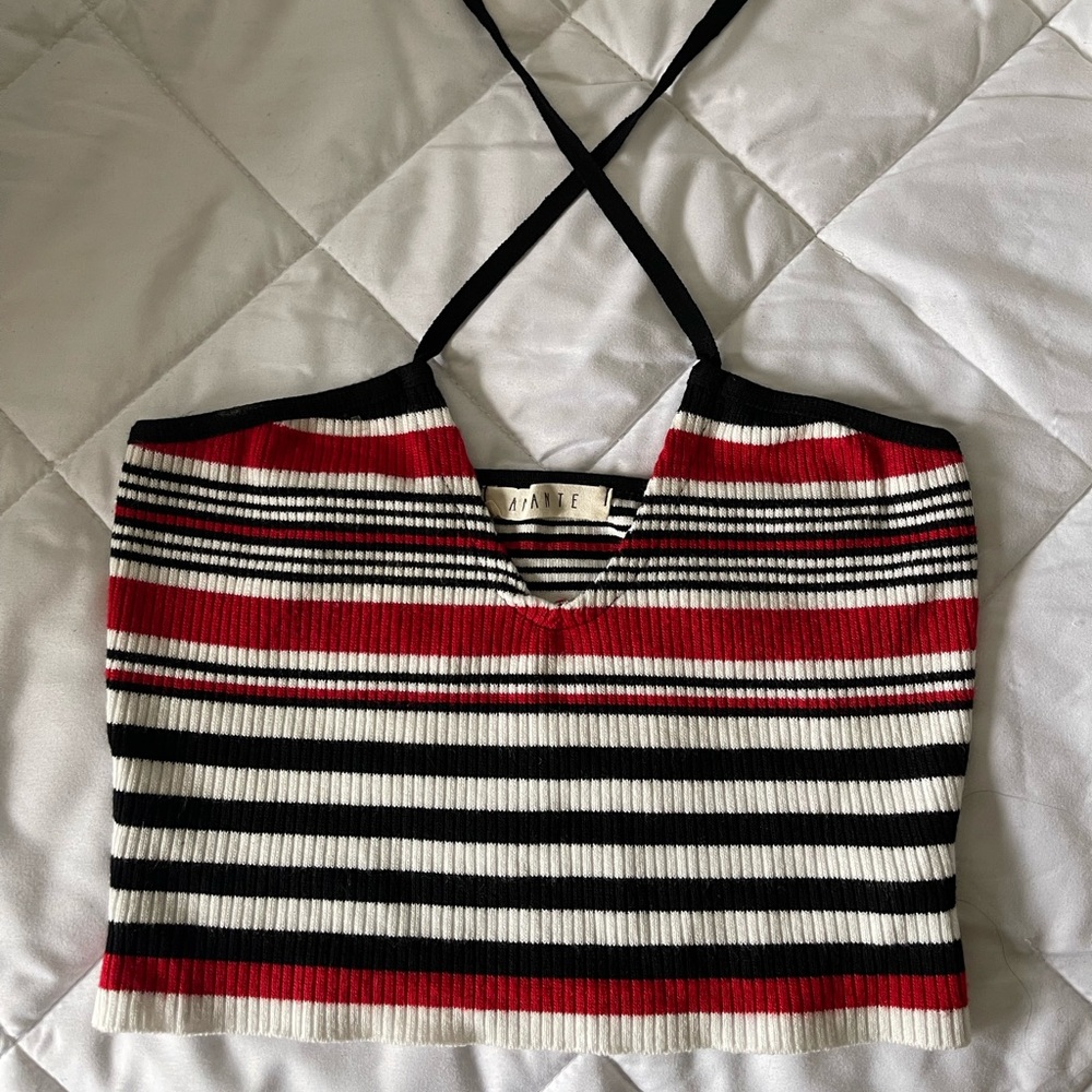 Black white and red halter crop top